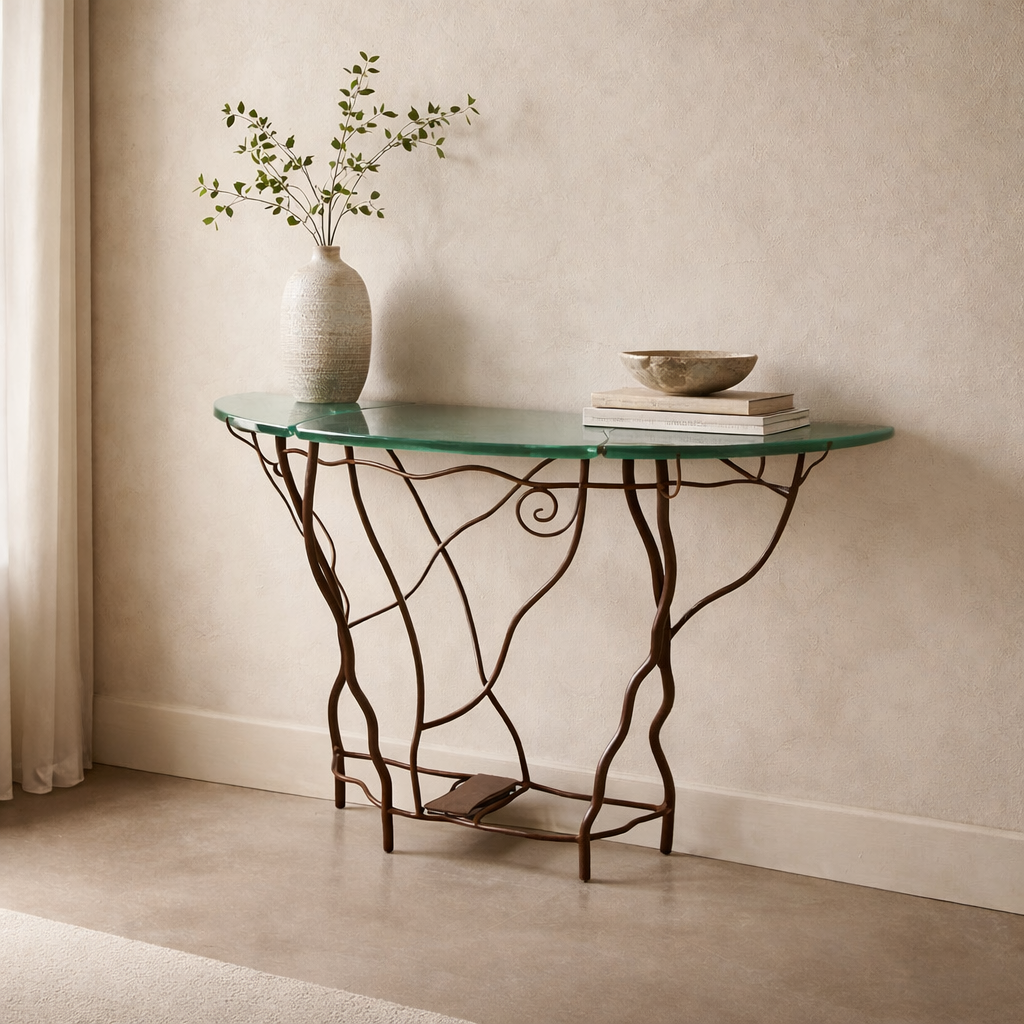 New Organic Half Moon Console Table with Slate