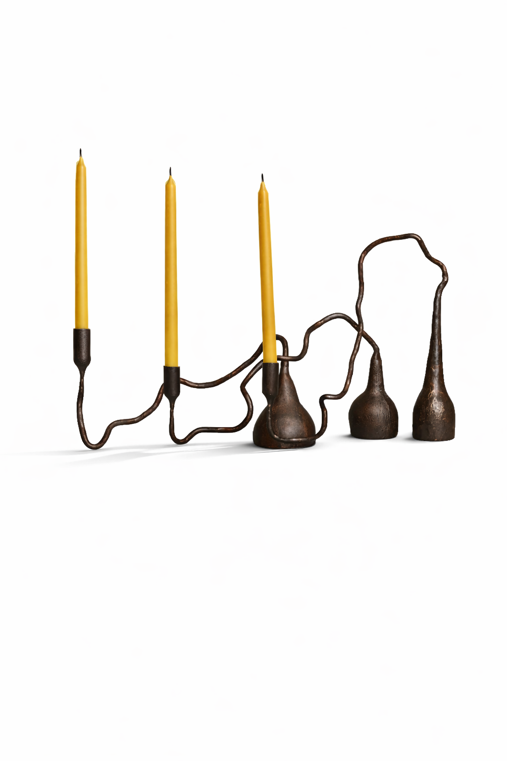 Cats in Wind Candleholders — Set of 3 Handmade Iron Candlesticks